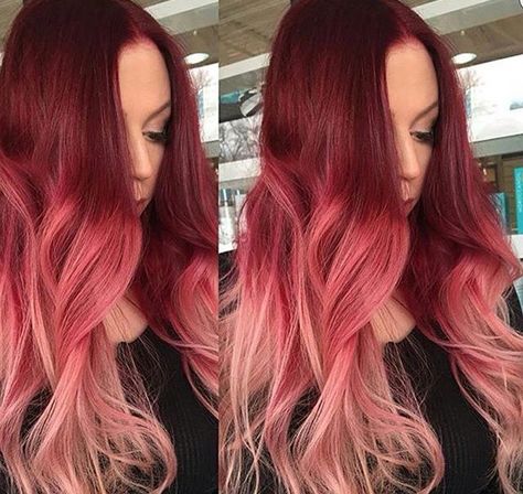 Red And Pink Hair, Red Balayage Hair, Red Hair Inspiration, Pink Ombre Hair, Red Ombre Hair, Red Balayage, Dyed Red Hair, Ombre Hair Color, Hair Color Balayage