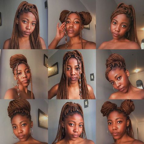 Box Braids Ways To Style, Braid Hairstyles For Black Women Short Hair, Up Do With Braids For Black Women, Styling My Box Braids Black Women, Styles To Do With Box Braids Hairstyles, Box Braids Hairstyles For Wedding Guest, Box Braid Style Ideas, Cute Ways To Style Box Braids For School, Box Braids Packing Styles