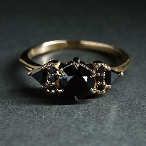 Onyx Engagement Ring, Lace Ring, Black Diamond Ring Engagement, Black Diamond Ring, Custom Ring, Black Diamonds, Emerald Engagement Ring, Fantasy Jewelry, Gold Diamond Rings