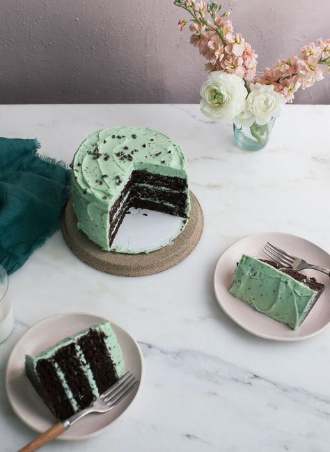 Mint Chocolate Chip Cake, Chocolate Chip Frosting, Mint Chocolate Chip Ice Cream, Chocolate Chip Cake, Mint Chocolate Chip, Chocolate Chip Ice Cream, Baking Cocoa, Layer Cakes, A Piece Of Cake