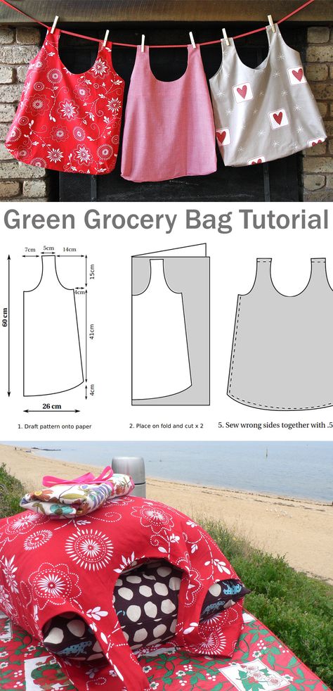 Grocery Bag Sewing Pattern Free, Wearable Sewing Projects, Diy Grocery Bags Free Pattern, Reusable Grocery Bags Pattern, Diy Reusable Grocery Bags, Grocery Bag Pattern, Vendor Ideas, Shopping Bag Pattern, Bags Pattern