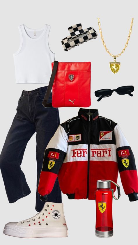 Cute Racing Outfits, Outfits For F1 Race, Formula Jacket Outfit, F1 Wife Outfits, Gran Prix Outfit, Formula 1 Aesthetic Outfit, F1 Race Weekend Outfits, Formula One Outfit Ideas, F1 Race Outfit Ideas