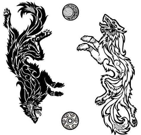 Other famous wolves that came from Norse mythology were Hati and Skoll. This pair of wolves was the children of Loki. In Old Norse, Hati meant "The One Who Hates" while Skoll meant "The One Who Mocks". The most famous story revolved around them was their chasing after the Sun and the Moon. Irish Celtic Tattoos, Celtic Tattoo Meaning, Celtic Tattoo Family, Celtic Tattoo For Women, Celtic Tattoos For Men, Fenrir Tattoo, Celtic Tattoo Symbols, Norse Mythology Tattoo, Symbole Viking