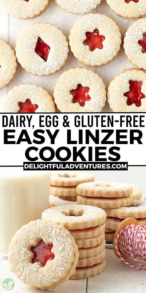 Two images of Linzer cookies, text says dairy, egg, and gluten-free easy Linzer cookies. Christmas Vegan Recipes, Christmas Vegan, Vegan Christmas Recipes, Holiday Table, Easy Christmas, Simple Christmas, Family Gatherings, Delicious Food, Of Course