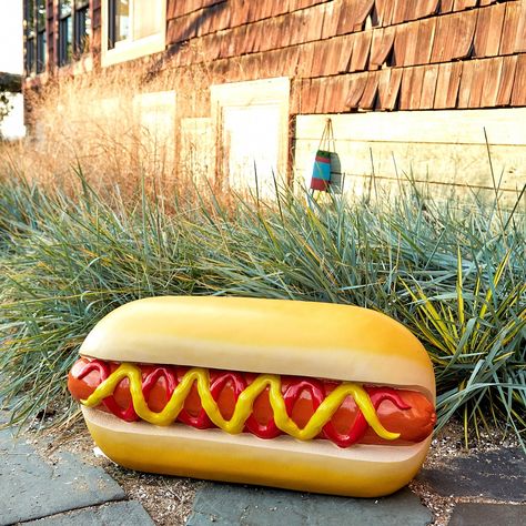 Just in time for the 4th - hot dogs are back ! 🌭 Dog Party Games, Weird Furniture, Hot Dog Cart, Beautiful Home Gardens, Food Sculpture, Food Shapes, Cartoon House, Quirky Home Decor, Event Activities