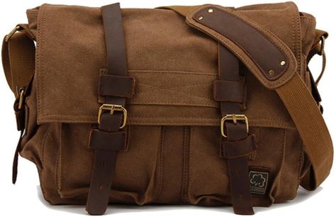 Amazon.com: Sechunk Vintage Military Leather Canvas Laptop Bag Messenger Bags Medium : Clothing, Shoes & Jewelry Camera Purse, Canvas Laptop Bag, Small Messenger Bag, Canvas Messenger Bag, Best Laptops, Messenger Bag Men, Vintage Military, Leather Messenger Bag, Leather Messenger