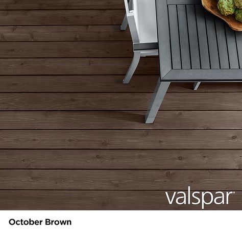 October Brown Deck Stain Valspar, Semi Solid Stain, Fence Paint Colours, Deck Stain Colors, Valspar Paint Colors, Semi Transparent Stain, Deck Stain, Chocolate Stains, Solid Stain