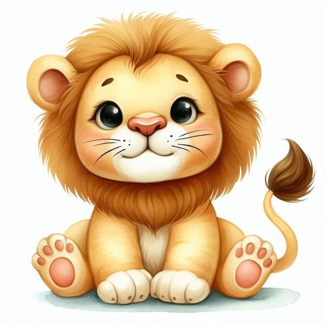 Cute Lion Drawing, Lion Nursery Decor, Lion Cute, Cute Safari Animals, Baby Room Paintings, Lion Cartoon, Carnivorous Animals, Lion Clipart, Lion Nursery