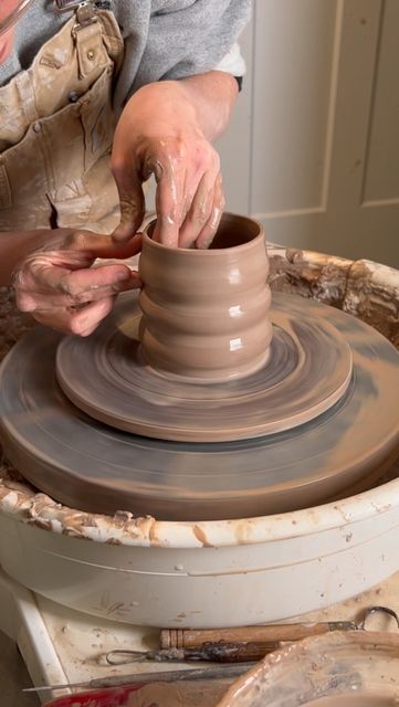 Elyssa Sasongko on Instagram: "The throwing and handle attaching of my curvy mugs! #pottery #ceramics #wheelthrown #slowmade #handmade #smallbusiness #shopsmall #shoplocal #clay #potterylove #potterystudio #potterylife #art #homestudio" Throwing Pottery Aesthetic, Throwing Clay Aesthetic, Curvy Mug, Wheel Throwing Aesthetic, Pottery Throwing Aesthetic, The Great Pottery Throw Down, Ceramics Throwing Ideas, Throwing A Mug On The Wheel, Ceramics Wheel Thrown