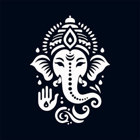 Vector a white elephant with an elephant... | Premium Vector #Freepik #vector Vector Images Black White, Ganapati Pics, Actors Sketch, Ganesh Vector, Ganesh Sticker, Ganesha Vector, Japanese Ornament, Wedding Wall Art, Jaali Design