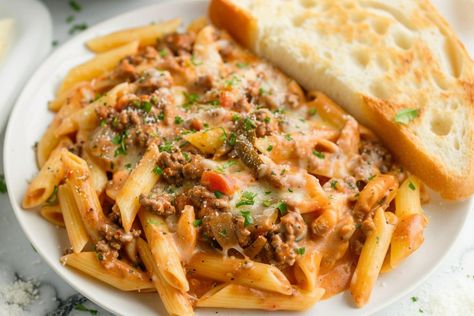 Rotel Pasta, Shrimp Gumbo Recipe, Pasta With Ground Beef, Pasta Entrees, Bbq Pulled Pork Recipe, Popcorn Chicken Recipe, Beef Pasta Recipes, Cream Cheese Sauce, Pasta Meals