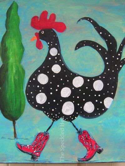 Chicken Pictures Art Hens, Chickens Painted On Rocks, Chicken Artwork, Simple Chicken Painting, Painted Chickens, Chicken Painting Whimsical, Whimsical Chicken Art, Whimsical Art Animals, Chicken Painting Easy