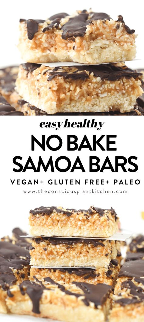 Samoa Bars, Conscious Plant Kitchen, Vegan Bars, Vegan Gluten Free Desserts, Plant Kitchen, Vegan Bar, Healthy Vegan Desserts, Cookies Easy, Raw Desserts