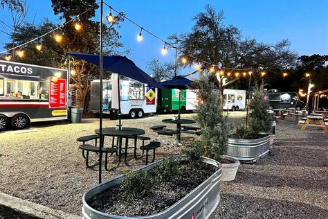 Food Truck Park, Food Court Design, Rooftop Restaurant Design, Food Counter, Food Business Ideas, Food Courts, Food Park, Austin Food, Swim Summer