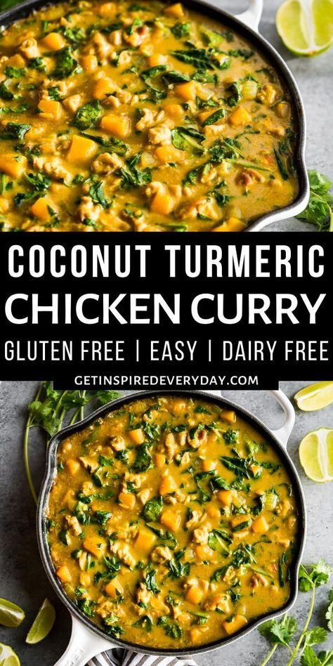 Chicken Recipes With Butternut Squash, Turmeric Chicken Stew, Anti Inflammation Curry, Chicken Tumeric Stew, Butternut Squash Chicken Curry, Coconut Turmeric Chicken, Turmeric Recipes Dinners, Tumeric Chicken Recipe, Tumeric Chicken Recipes Healthy