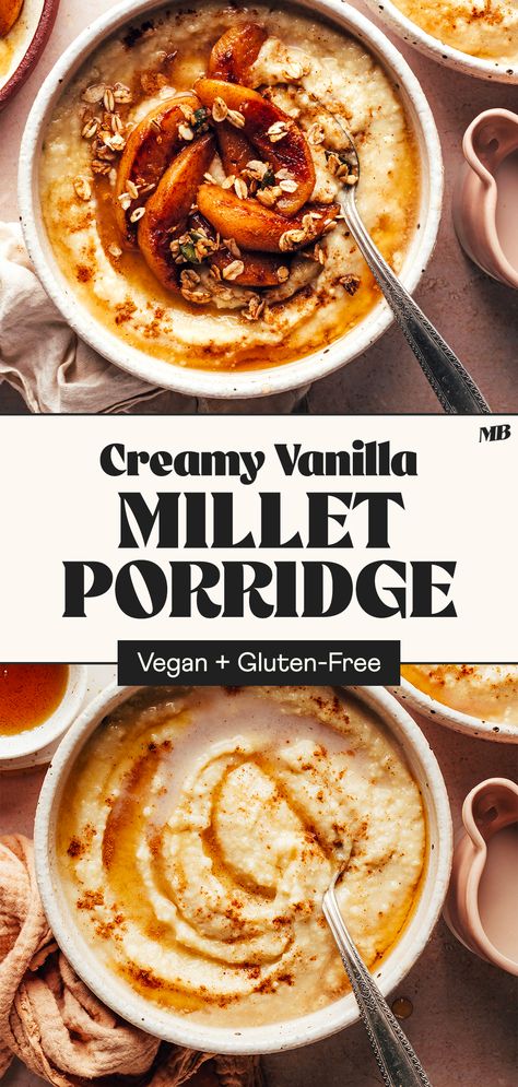 Creamy and comforting millet porridge made with whole grain millet. A warming and subtly sweet breakfast that’s perfect for meal prep. Just 5 ingredients and 1 pot required! Millet Porridge Breakfast, Luteal Breakfast, Cream Of Wheat Recipes, Millet Pudding, Millet Recipes Breakfast, Millet Breakfast, Vegan Porridge, Ayurvedic Food, Wheat Porridge