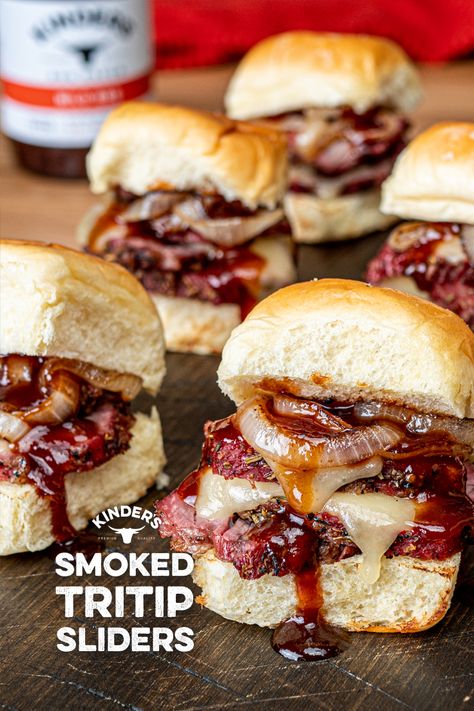 Recipes With Leftover Tri Tip, Smoked Sandwich Recipes, Smoked Tri Tip Sandwich, Bbq Tri Tip Sandwiches, Recipes With Tri Tip, Tritip Sandwich Sides, Smoked Food For A Crowd, Tri Tip Sliders Mini Sandwiches, Tri Tip Appetizer