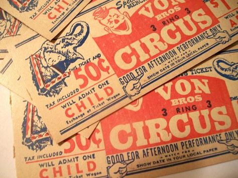 Vintage Circus Ticket, Circus Ephemera, Vintage Circus Design, Carnival Ticket, Circus Ticket, Vintage Tickets, Circus Tickets, Carnival Tickets, Old Circus