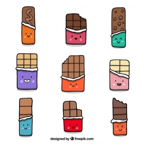 Colección de barras de chocolate dibujad... | Free Vector #Freepik #freevector #comida #mano #dibujados-mano #chocolate Food Kawaii Drawings, Cute Food Stickers, Ide Jurnal, Chocolate Drawing, 귀여운 음식 그림, Chocolate Art, Cute Food Drawings, Cute Animal Drawings Kawaii, Makeup Eyes