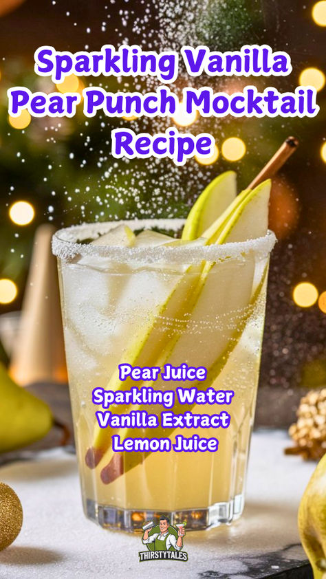 "Discover the delightful Sparkling Vanilla Pear Punch Mocktail recipe, a 
refreshing non-alcoholic drink perfect for any festive occasion. This 
Vanilla Pear Mocktail Recipe combines crisp pear flavors with a hint of 
vanilla, creating a deliciously fizzy experience. Ideal for holiday 
gatherings, this Holiday Sparkling Pear Mocktail is a must-try! Enjoy 
the unique blend of flavors in this Festive Vanilla Pear Drink, perfect 
for toasting without the alcohol.!" Pear Punch Non Alcoholic, Pear Mocktail Recipe, Sparkling Punch Non Alcoholic, Pear Mocktail, Wedding Punch Recipes, Thanksgiving Drinks Non Alcoholic, Pear Drink, Pear Punch, Punch Mocktail