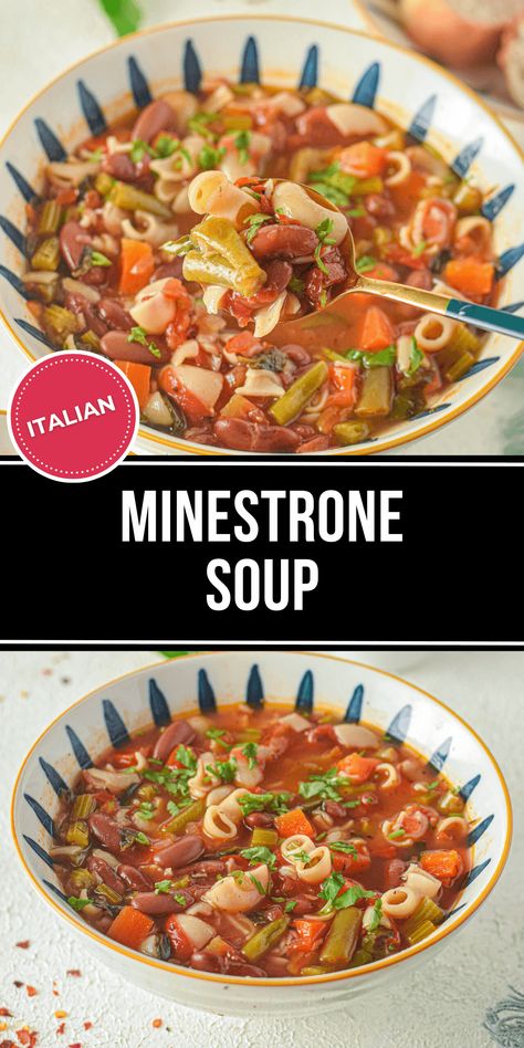 Italian Minestrone Soup is warm and comforting, perfect for a cold day. With beans, pasta, and vegetables in a creamy tomato sauce, this soup is both filling and nutritious. Ministroni Soup Recipe Italian, Minestrone Soup Recipe Italian, Ministroni Soup Recipe, Italian Minestrone Soup Recipe, Italian Minestrone Soup, Italian Vegetable Soup, Pasta And Vegetables, Minestrone Soup Recipe, Parmesan Rind