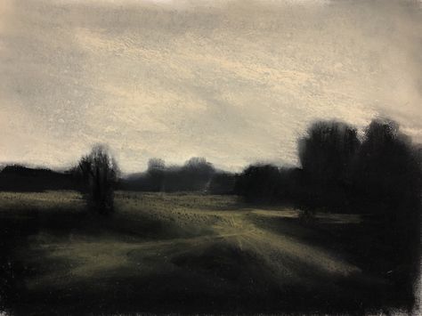 Charcoal and pastel monochromatic landscape (Fritz Jooste) Landscape Dark, Black Landscape, Painting Monochromatic, Monochromatic Landscape, Charcoal Art Landscape, Charcoal Landscape, Dark Landscape Painting, Landscape With Charcoal, Dark Paintings Landscape