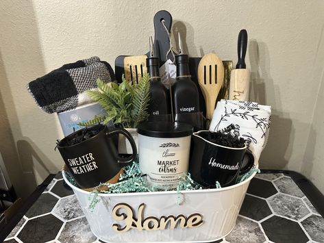 New Apartment Gift Basket Balcony, House Sitting Gift Basket, Cleaning Supplies Gift Basket, Gift Baskets For Benefits Raffle Ideas, Cooking Theme Raffle Basket, Welcome Home Basket, Client Gift Baskets, Auction Gift Basket Ideas, Xmas Gifts For Mom