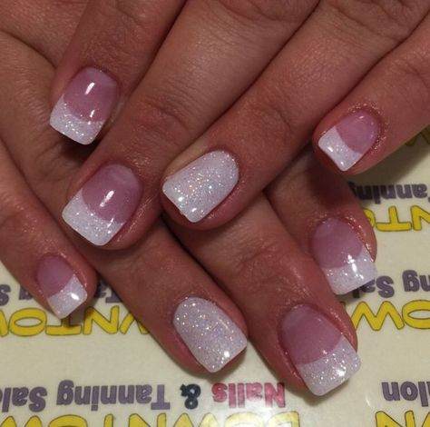 French Gel Manicure with Glitter | Nextgen glitter French tips unghie gel, gel unghie, ricostruzione ... Nail Manicure, Glittery Nails, French Manicure Nails, Wedding Nails Design, Nail Art Wedding, Bride Nails, Nails Polish, Fancy Nails, French Tip Nails