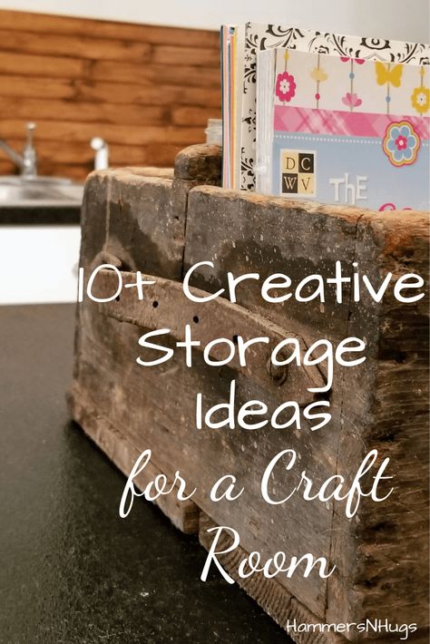 Find lots of creative storage ideas for a craft room from this farmhouse styled basement craft room!  #craftroom #storageideas #basement #basementideas  #farmhousestyle #farmhousedecor #basementrenovation #basemmentremodel #storage #storagesolutions #crafts #shabbyshic #vintage #vintagefinds #thrifting #vintagestyle #thriftfinds #vintagestuff #thrift #vintagelove #vintagelover #hammersnhugs Diy Storage Craft Room, Antique Storage Ideas, Rustic Storage Ideas, Unique Craft Room Ideas, Organizing Craft Room Ideas, Thrifted Craft Room, Farmhouse Style Craft Room, Vintage Craft Storage, Craft Organizing Ideas