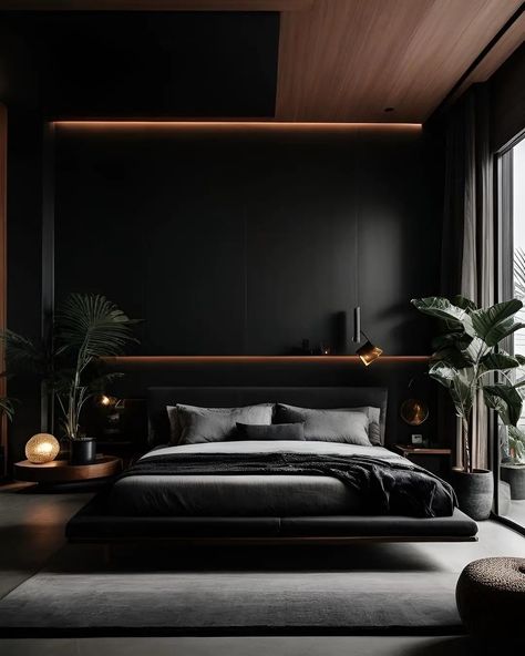 50 Room Ideas With Black Furniture Bed Frame - Home Soils Stylish Bedroom Design, Style College, Luxury Bedroom Furniture, Luxury Bedroom Decor, Classy Bedroom, Modern Luxury Bedroom, Black Bedroom, Luxurious Bedroom, Bedroom Decor Design