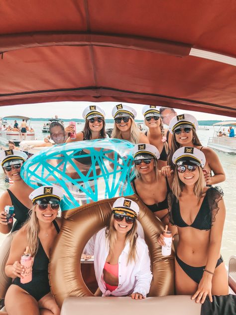 Batularette Party, Nashville Boat Party, Bachelorette Trip Outfit Themes, Party Boat Bachelorette, Yacht Bachelorette, Bachlorette Party At The Lake, Bachelorette Party Boat Day, Bachelorette Party Boat Ideas, Boat Day Bachelorette