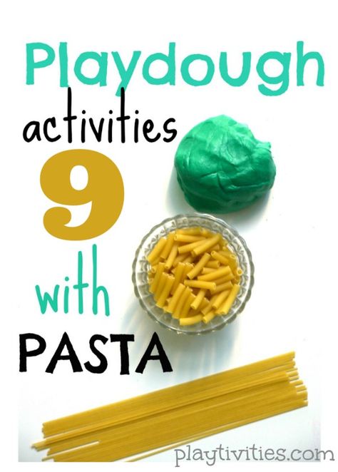 Playdough Activities with Pasta - introducing pasta as a new food through play.  Visit pinterest.com/arktherapeutic for more #finemotor and #feedingtherapy ideas Playdough Games, Play Doh Activities, Kids Gratitude Journal, Gratitude Journal For Kids, Pasta Art, Journal For Kids, Playdough Activities, Playdough Recipe, Educational Activities For Kids