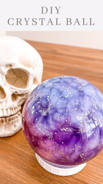 Galaxy Snow Globe Diy, Snow Globe Crystal Ball, Diy Magic Crystal Ball, Dollar Tree Globe Crafts, Diy Halloween Snow Globe, Glitter Globe Diy, Dollar Tree Crystal Ball Diy, Diy Water Globe, Water Globes Diy