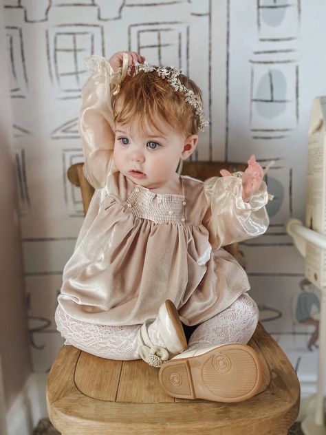 Birthday Photo Shoots, Organza Puff Sleeves, Toddler Dinner, Velvet Lace Dress, Organza Bow, Pearl Beading, Velvet Romper, Organza Sleeves