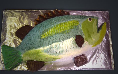 Kids Fishing Birthday Party, Bass Cake, Fishing Birthday Party Boys, Boys Birthday Party Games, Fish Cake Birthday, Fishing Cake Topper, Large Mouth Bass, Fishing Birthday Party, Party Food Labels