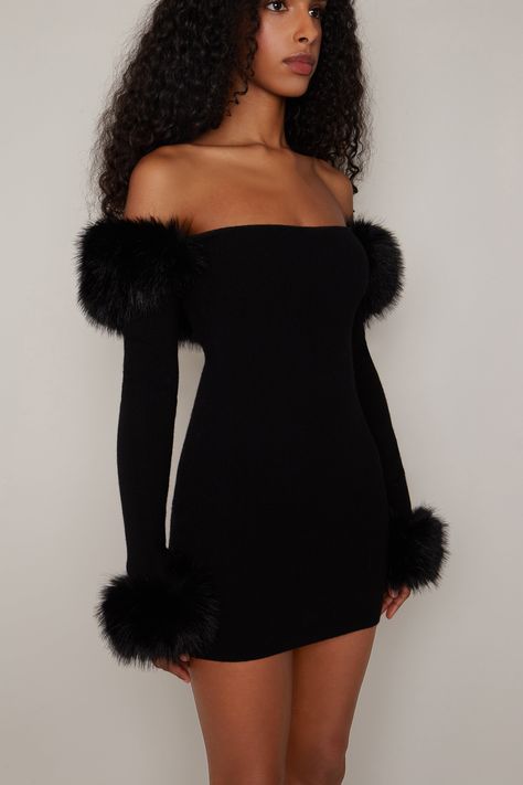 Your coziest must-have – meet our Faux Fur Off-The-Shoulder Dress. Knit for comfort and elegance, the fitted style is trimmed with plush faux fur that can be removed; this versatile dress is destined to become your favorite dress. Off-the-shoulder neckline Long sleeves Pullover style Detachable faux fur trim at collar and cuffs 5% Cashmere, 40% Wool, 10% Tess, 20% Viscose, 25% Nylon Model wears a size small Model measurements: Height 5’9”, Bust 32”, Waist 25.5”, Hips 35” Off The Shoulders Dress, Fur Mini Dress, Danielle Guizio Dress, Black Mini Dress With Sleeves, Fur Trimmed Dress, Lacy Dress Outfit, Birthday Dresses Winter, Fur Dress Outfit, Old Hollywood Outfit Ideas