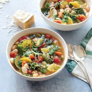 Summer Minestrone Soup | MyRecipes.com A gentle simmer keeps the vegetables in the soup slightly firm, so they maintain their texture during freezing and reheating. Summer Minestrone, Summer Soup Recipes, Minestrone Soup Recipe, Freezer Friendly Meals, Summer Soup, Minestrone Soup, Veggie Soup, Minestrone, Cooking Light