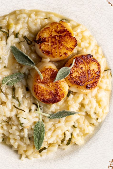 Brown Butter Sage Risotto, Brown Butter Couscous, Brown Butter Sage Scallops, Sage Risotto Recipes, Sage Risotto, Light Risotto Recipes, Brown Butter Risotto, Thanksgiving Risotto, Fancy Risotto Recipes