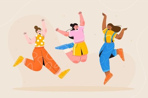 Character Dancing Poses, Achievement Illustration, Jumping Illustration, Character Illustration Vector, Drawn People, Jumping Poses, Vector Illustration People, Human Illustration, People Illustrations