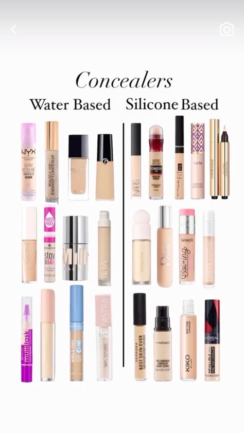 water based & silicone based concealers Water Base Makeup, Water Based And Silicone Based Makeup, Silicone Based Makeup, Silicone Based Concealer, Water Based Concealer, Water Based Makeup Products, Water Based Makeup, Best Drugstore Foundation, Drugstore Concealer