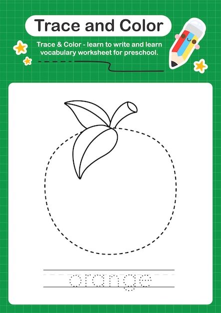 Orange trace and color preschool workshe... | Premium Vector #Freepik #vector #tracing #handwriting-practice #kids-worksheet #worksheet Color Preschool, Practicing Handwriting, Trace And Color, Writing Practice Worksheets, Fruit Coloring Pages, Kindergarden Activities, Sorting Games, Fruits For Kids, Alphabet Worksheets Preschool