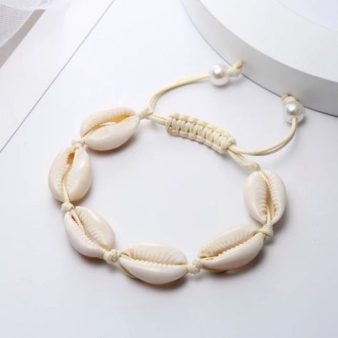 Bohemian Cowrie Puka Shell Bracelet Adjustable Natural & Natural Hand Knit Rope Natural Color Strand Bracelet 6 Puka Shells 2 Faux Pearl Accents Bohemian Natural Sea Shell Bracelets Anklet Hand Knit Rope Elastic Beaded Pulsera Diy Beach Jewelry Accessories Summer Women Miami Beach Trends Trendy Gift Bff Small Bundle And Save Crystal Jewelry Ideas, Puka Shell Bracelet, Summer Accessories Beach, Anklets Diy, Beach Trends, Diy Beach, Preppy Jewelry, Trending Bracelets, Stackable Bangles