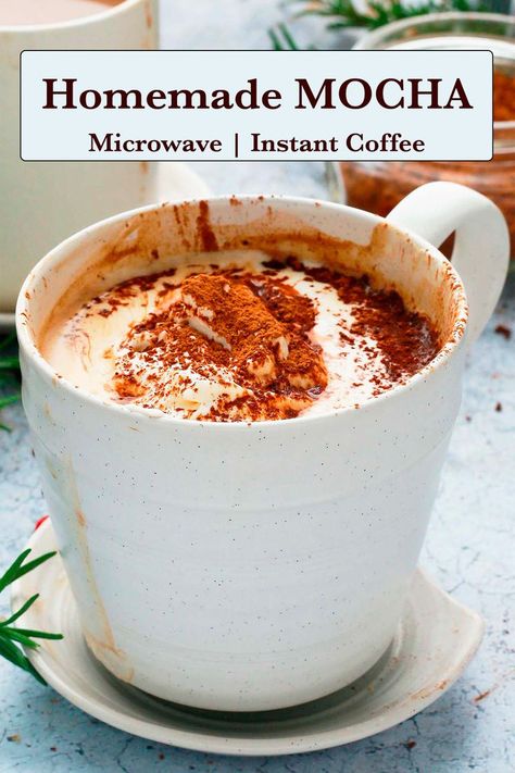 Delicious Mocha Latte is made in microwave with instant coffee, cocoa powder and without an espresso machine | mocha latte | hot mocha latte | mocha homemade coffee | How To Make White Mocha At Home, Homemade White Mocha, How To Make White Mocha Syrup, Healthy Mocha Coffee, Spicy Mocha Coffee, Eggless Breakfast, Homemade Mocha, Instant Espresso, Sweet Breakfast Treats