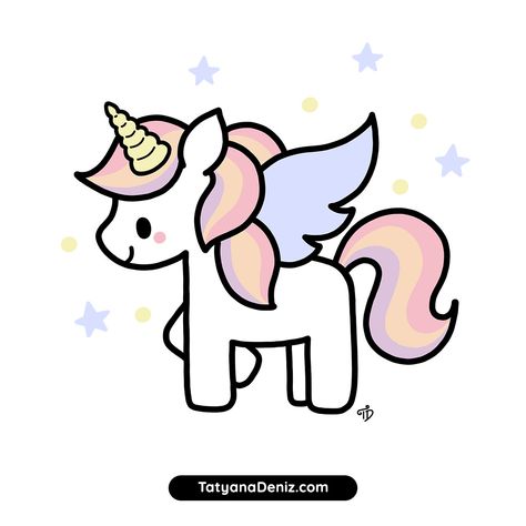 How to draw cute and easy kawaii unicorn step-by-step Unicorn Sketch, Unicorn Picture, Cute Rainbow Unicorn, Unicorn Painting, Easy Animal Drawings, Unicorn Drawing, Unicorn Pictures, Kawaii Unicorn