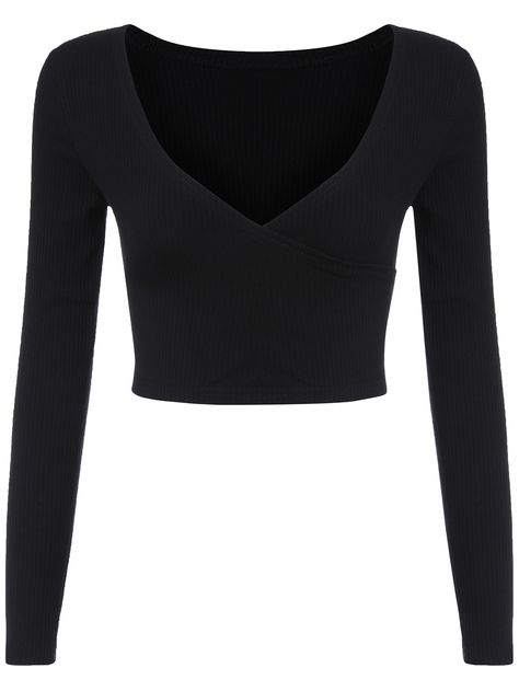 Black Deep V Neck Crop Sweater Black V Neck Top, Black V Neck Long Sleeve, V Necks, Obx Dr, Dr Wardrobe, V Neck Crop Top, Women Sweaters, Black Long Sleeve Top, Crop Sweater