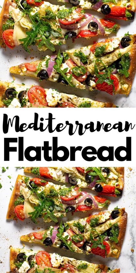 Easy Mediterranean Flatbread Pizza Mediterranean Flatbread Pizza, Feta Artichoke, Mediterranean Flatbread, Mediterranean Diet Food List, Mediterranean Diet Recipes Dinners, Spinach Pesto, Mediterranean Diet Meal Plan, Easy Mediterranean Diet Recipes, Easy Vegetarian Dinner