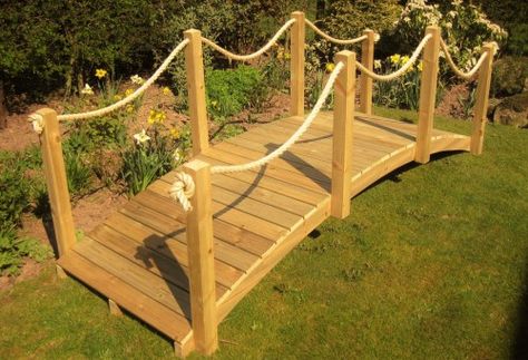 Nautical Garden Ideas, Garden Bridges, Rope Railing, Pond Bridge, Under Bridge, Rope Bridge, Arch Bridge, Wooden Bridge, Garden Pond