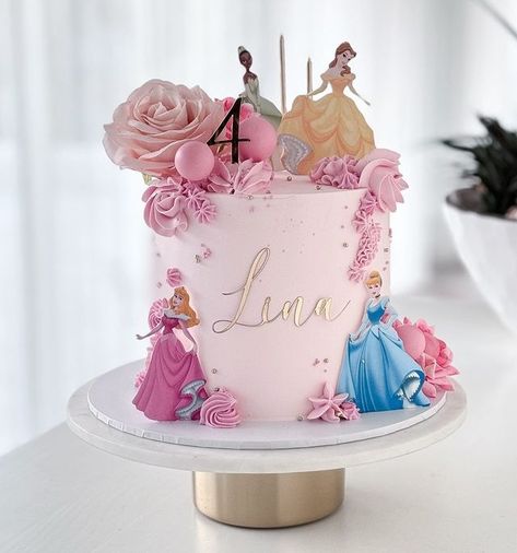 Princess Mini Cake, Princess Tier Cake, Princess Butterfly Cake, Princesses Cake Ideas, Fondant Princess Cake, Disney Princess Number Cake, Pastel Princess Cake, Disney Princess 1st Birthday Party Ideas, Princess And Superhero Cake