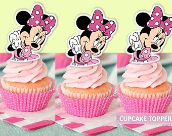 Minnie Cupcake Toppers, Mini Mouse Birthday Cake, Sweet Table Decorations, Minnie Mouse Cupcake Toppers, Minnie Baby Shower, Minnie Cupcakes, Minnie Mouse Birthday Theme, Minnie Mouse Cupcakes, Minnie Birthday Party