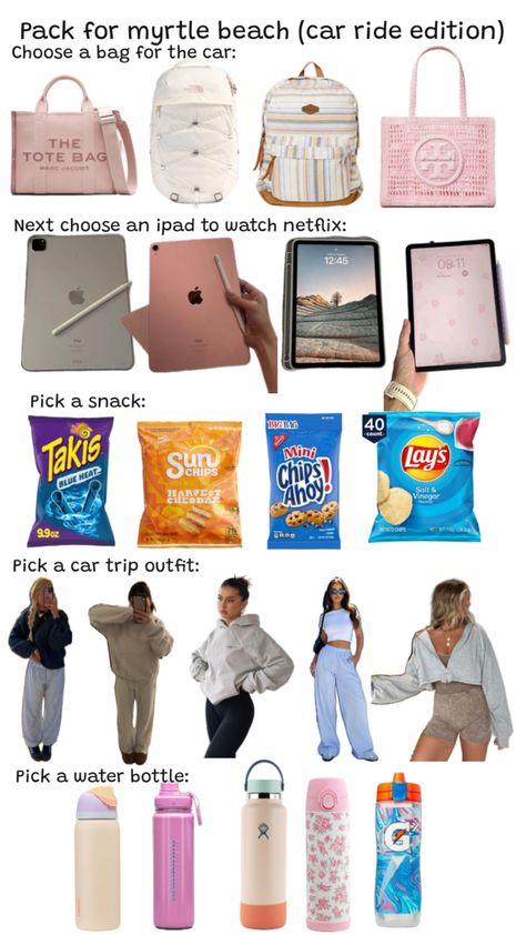 Stuff For Road Trips, What To Pack For A Road Trip, Road Trip Essentials For Teens, Road Trip Supplies, Roadtrip Packing, Summer Bag Essentials, Road Trip Necessities, Myrtle Beach Trip, What To Pack For Vacation